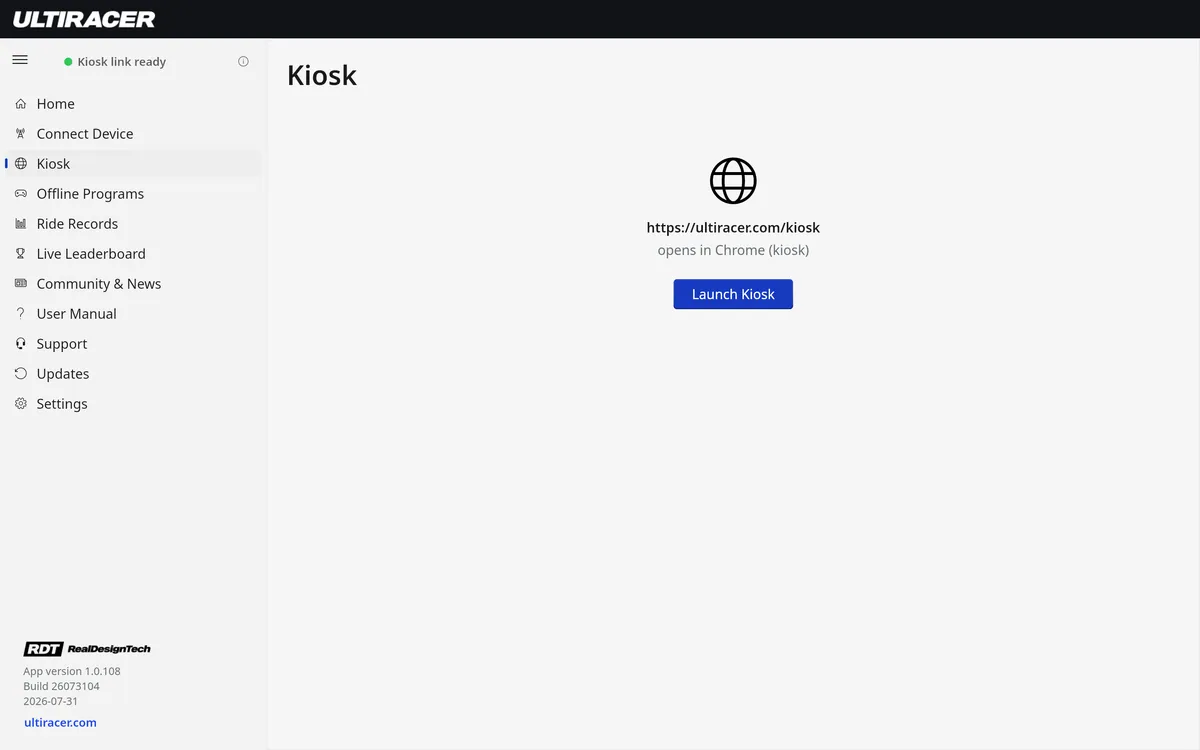 The UltiLink kiosk tab, with a button that opens the kiosk screen